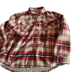 Sage Collective Mens Red Tan Plaid Sherpa Lined Fleece Shirt Jacket Large L